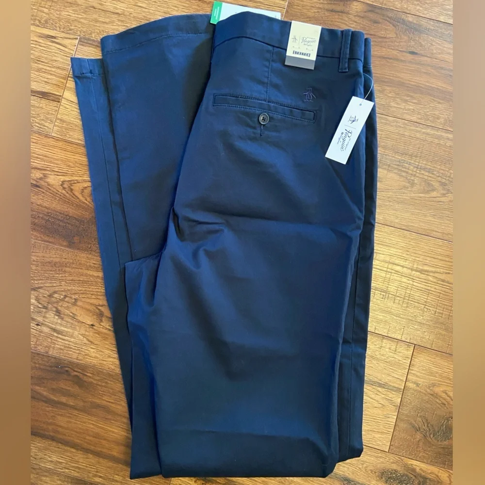 NWT Original Penguin Mens 38x38 Pants Slim Fit Stretch Navy Chino Casual
